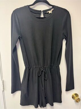 Hem & Thread Black Long Sleeve Romper S Drawstring Waist